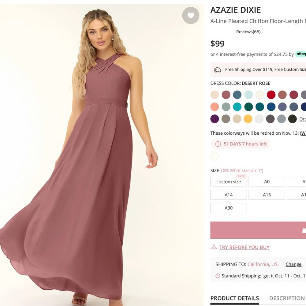Azazie Bridesmaid Dress-- Worn Once!